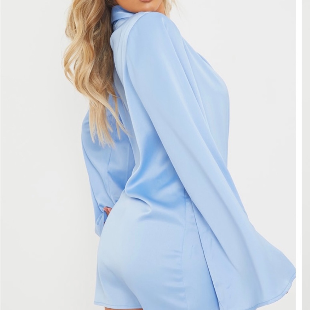 Blue extreme plunge shift blazer dress